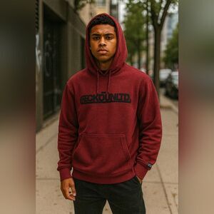 Ecko Unltd XL Red Black Spell Out Rhino Logo Hoodie Kangaroo Pocket Streetwear